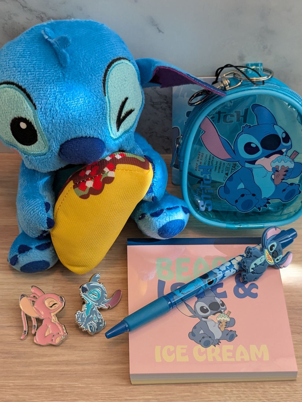 Disney Stitch Plush Toy With Pins, Notepad, Pen & Mini Backpack Clip
